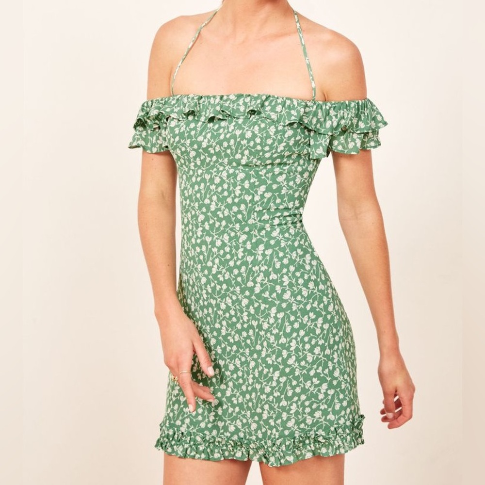 Reformation Veranda Green Strapless Mini Dress